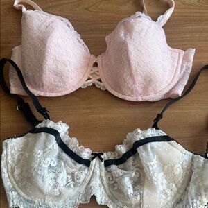 Victoria's Secret Soft Pink and Classic White Lace Bras